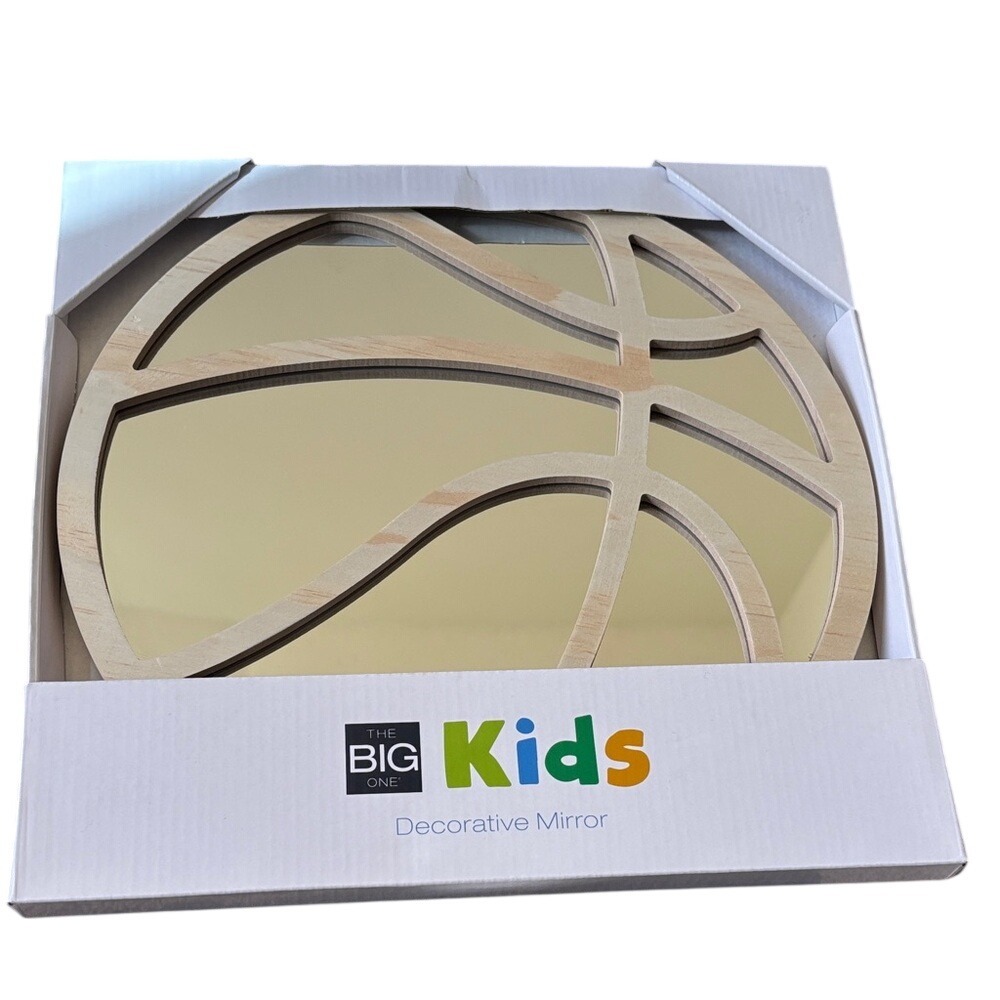 The Big One Kids Basketball Shaped Sports Mirror Wall Decor 12" Wood GIFT NEW